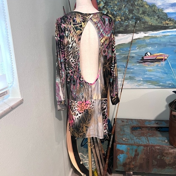 Anthro’s Uluwatu, Y2K Multicolor Mashup, Open-Back, Stretch, Dress, Size Lg - Picture 2 of 10